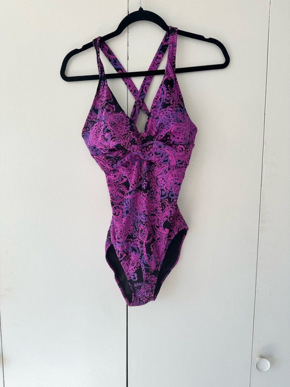 Speedo Black and Purple/Pink Patterned Swimsuit